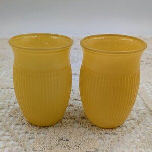 Pair of  Vintage 1930s Hazel Atlas Fine Rib Platonite 5 oz. Flat Tumblers